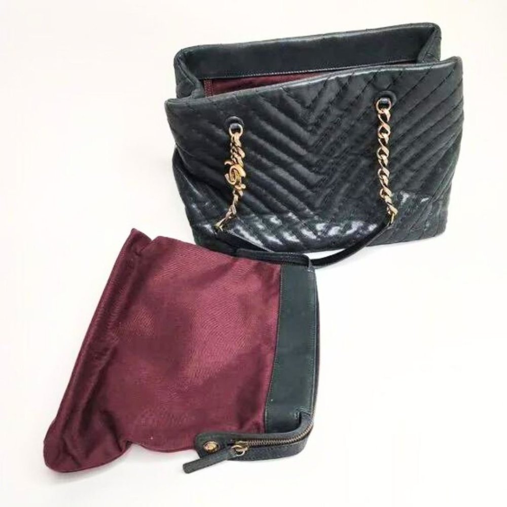 CHANEL Surpique CC Charm Tote Chevron Iridescent Calfskin Large Shoulder Bag - Picture 10 of 13